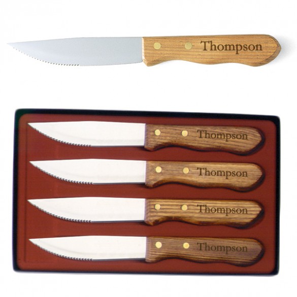 Engraved Wood Handle Jumbo Steak Knife Set ForAllGifts