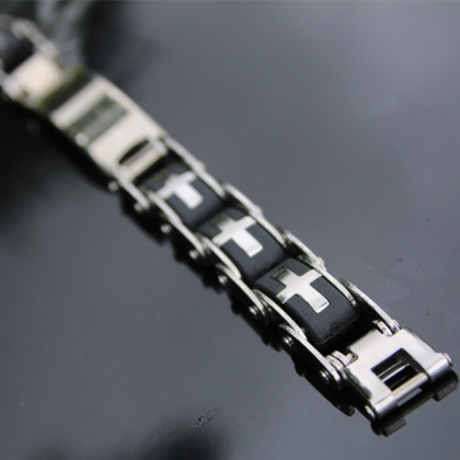 Engraved Steel Cross Link ID Bracelet | ForAllGifts