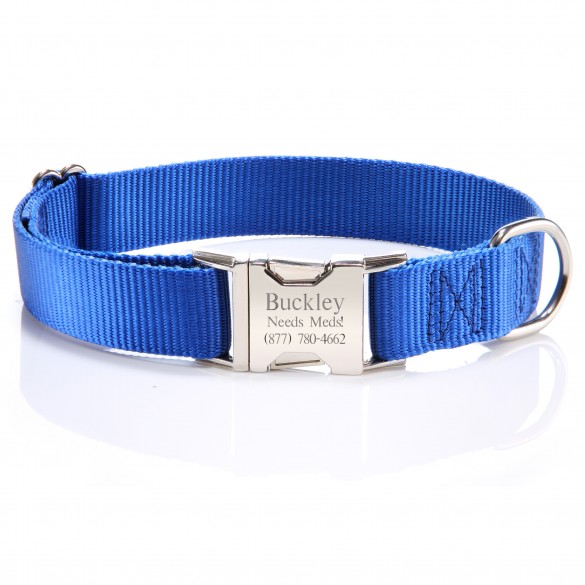 Blue Personalized Dog Collar with Metal Buckle ForAllGifts