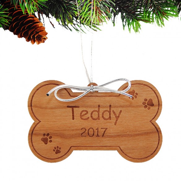 Dog Bone Engraved Wood Carved Dog Ornament | ForAllGifts