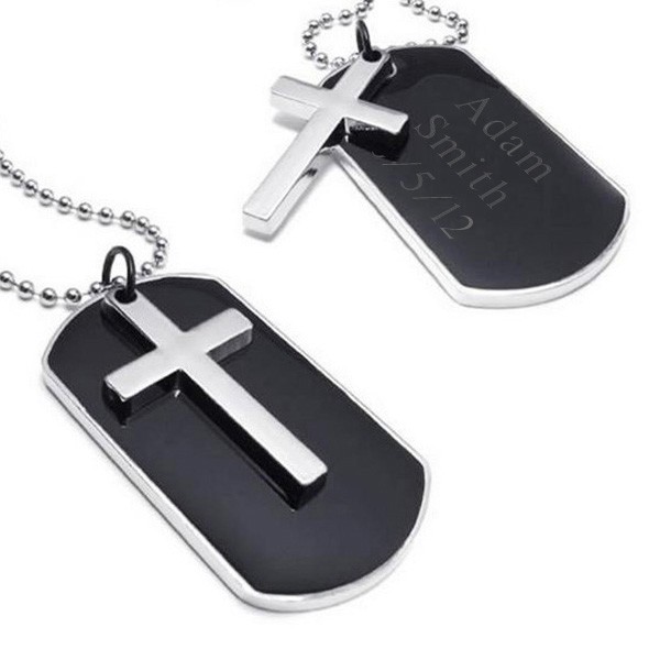 Personalized Black Dog Tag with Cross | ForAllGifts