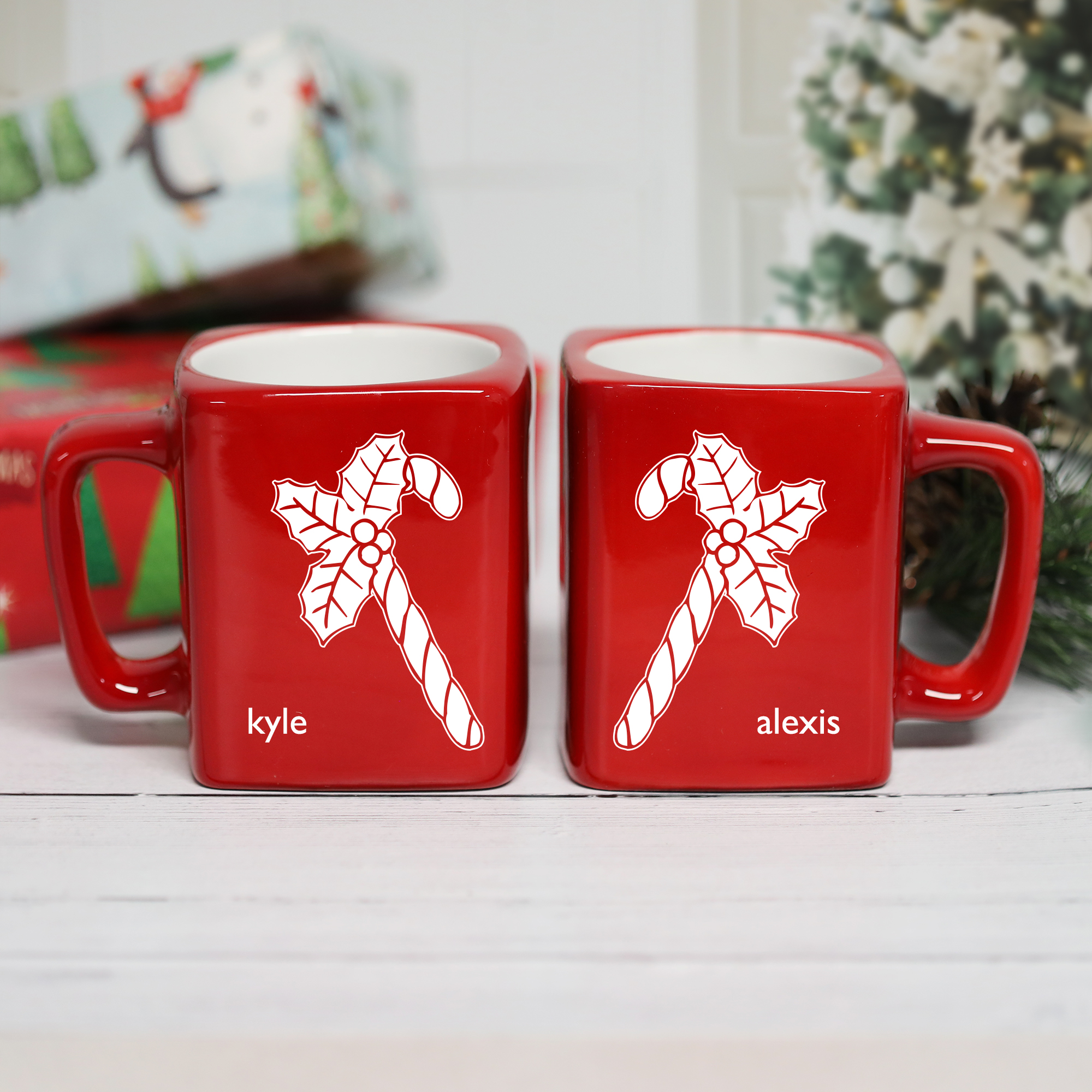 Candy Cane Coffee Mugs, Set of Two