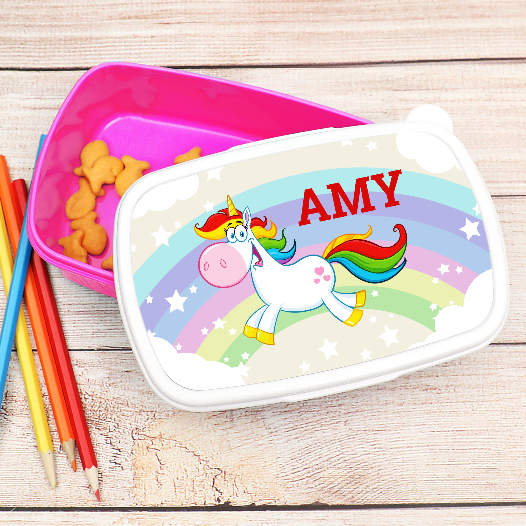 Personalised Lunch Box Rainbow Unicorn Bag Children Kids Picnic School Food  Box