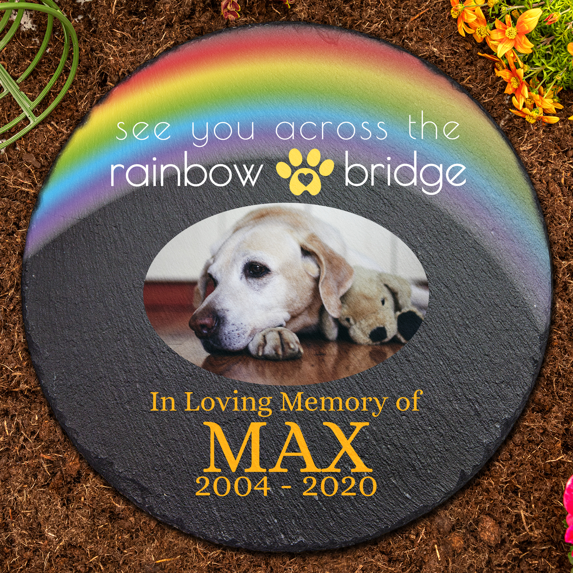 Personalised Rainbow Bridge Pet Memorial Slate Photo Plaque