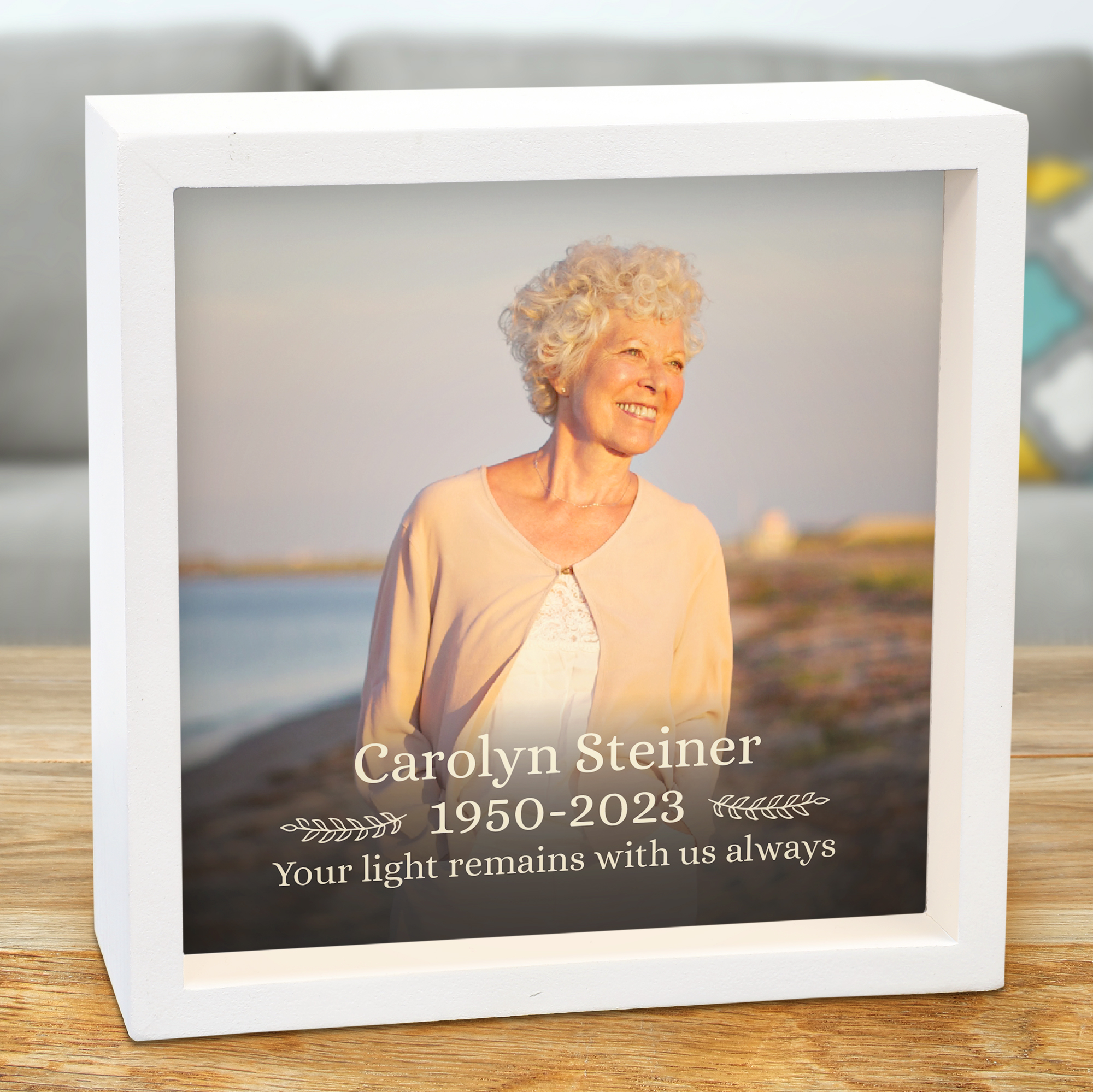 Photo Memorial Personalized 6x6 Ivory LED Shadow Box