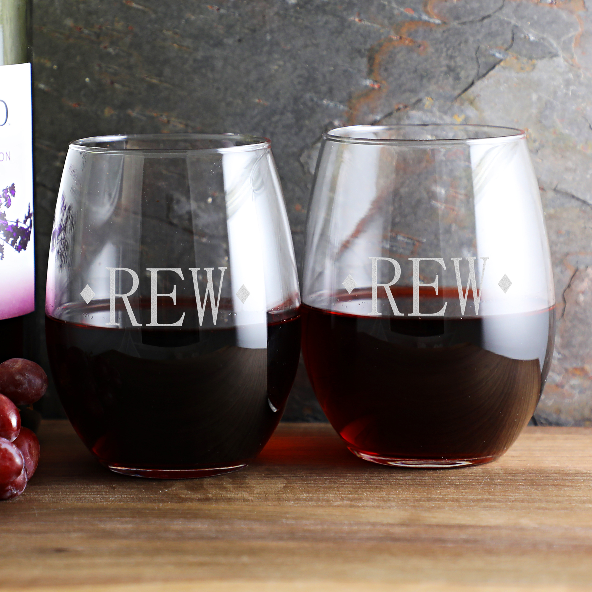 Personalized Large 15 Ounce Stemless Wine Glasses with Greek Designs