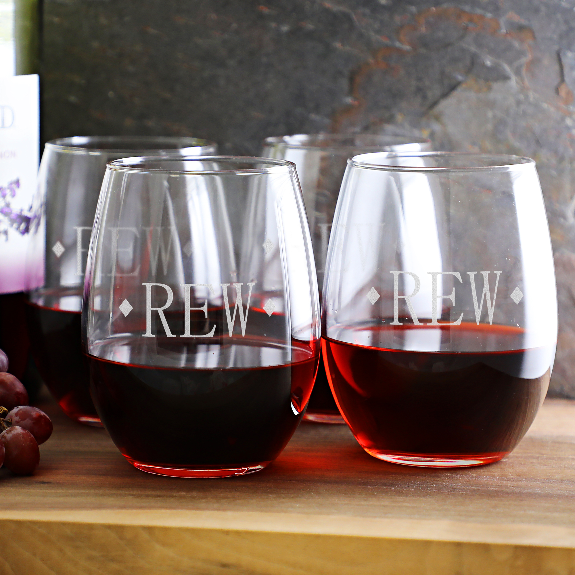 Classic Monogrammed Wine Glasses, Set of 4