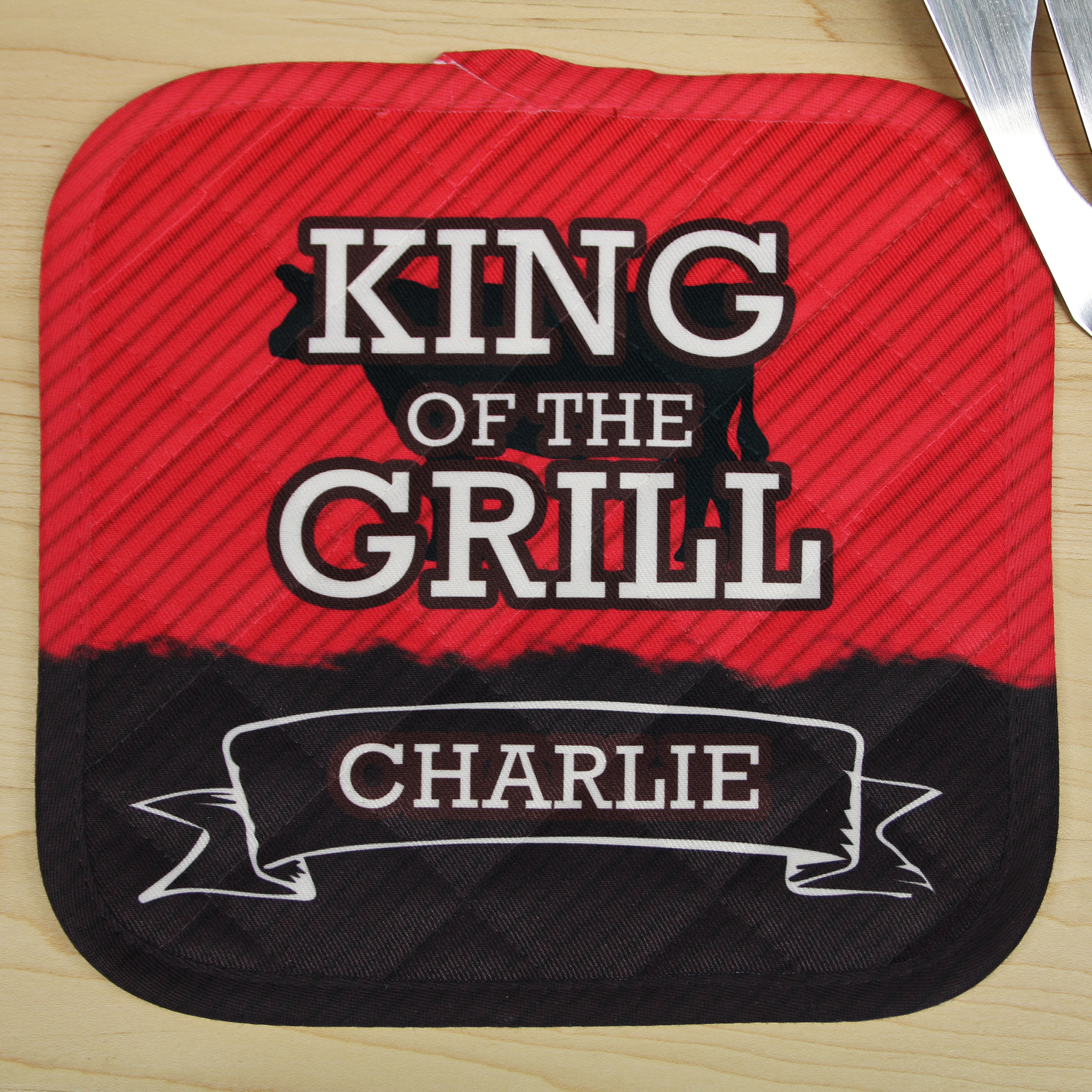 King of the Grill Personalized embroidered potholders, custom oven mit